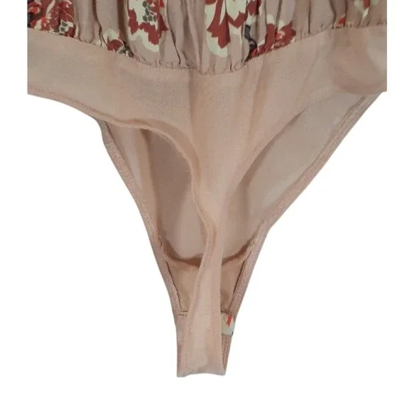 Free People Sz M Wild Daze Floral Bodysuit‎ Square Neck Bishop Sleeve Smocked - Picture 4 of 11